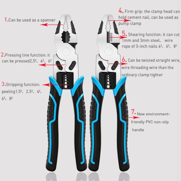 6''8''9'' Multifunction Pliers Set Combination Pliers Stripper - Image 2